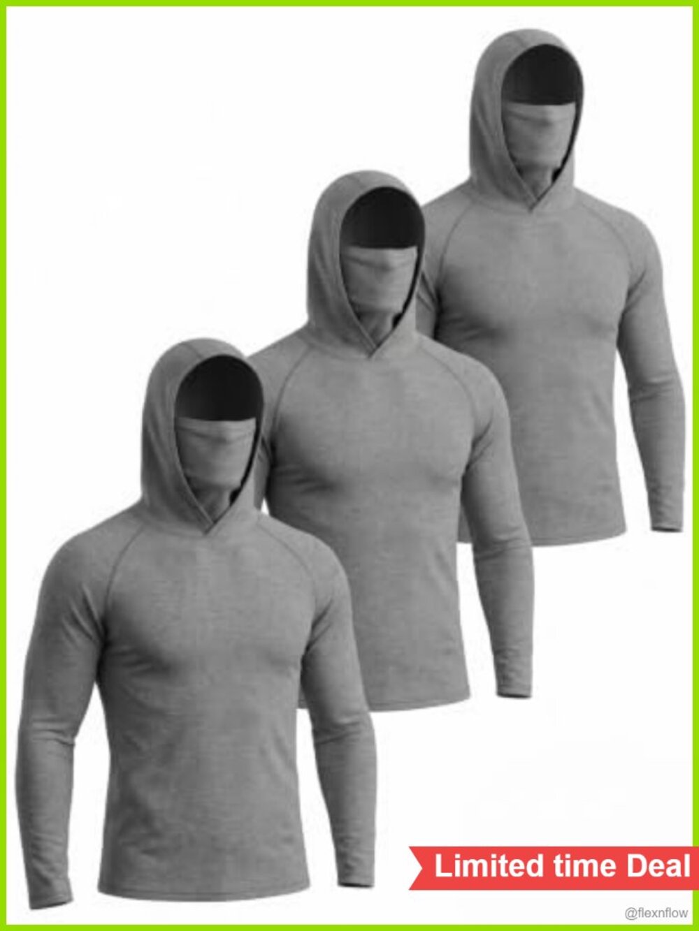 Men's UPF 50+ Sun Protection Hoodie 3-Pack, Face Mask, Breathable Quick Dry